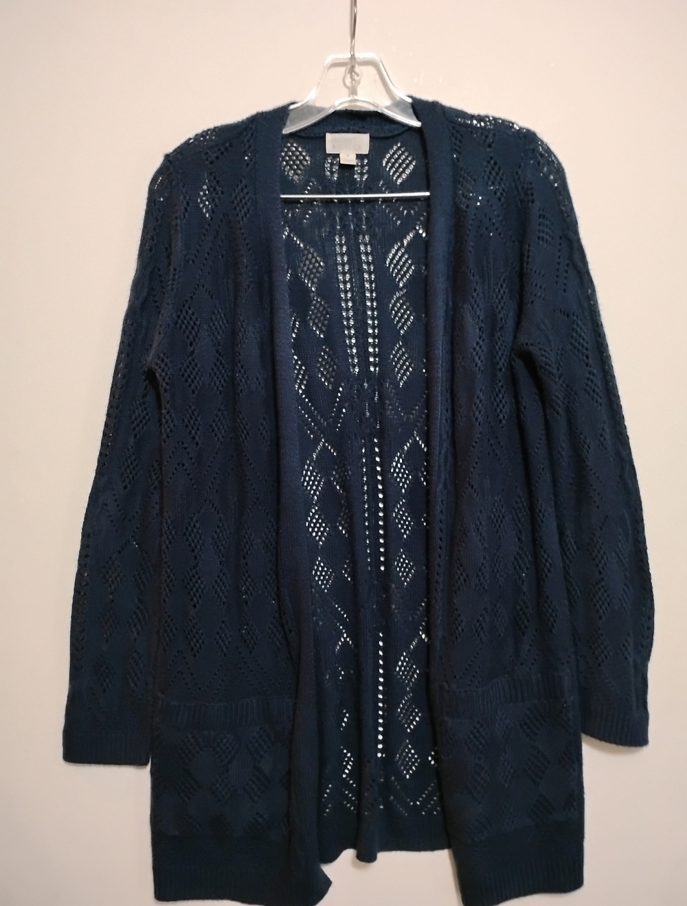 Market & Spruce Navy Blue Knit Pointelle Open-Front Cardigan  M